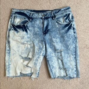 Rue21 Men's Custom 1 of 1 Acid Wash Blue Distressed Jean Shorts (Size: 34)